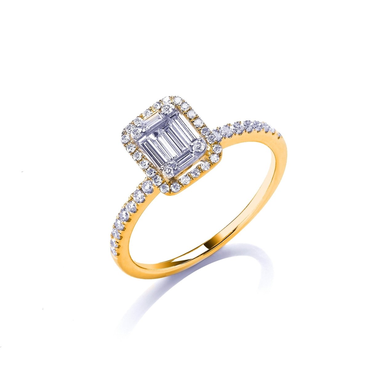 18ct Gold 0.50ct Diamond Emerald Cut Halo Engagement Ring - Samuel Perry