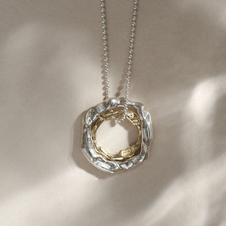 18ct Gold Necklace with Pendant - Small Molten Halo - Samuel Perry