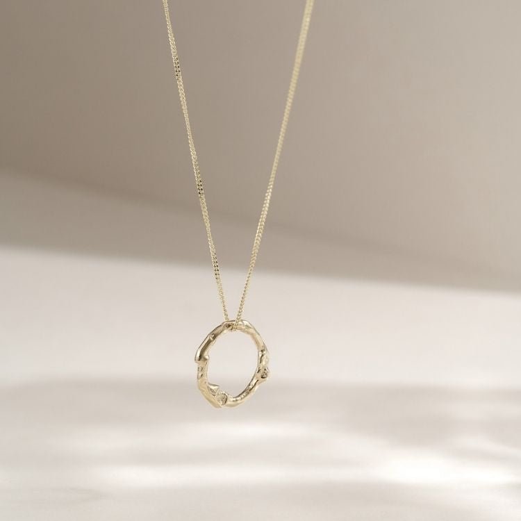 18ct Gold Necklace with Pendant - Small Molten Halo - Samuel Perry