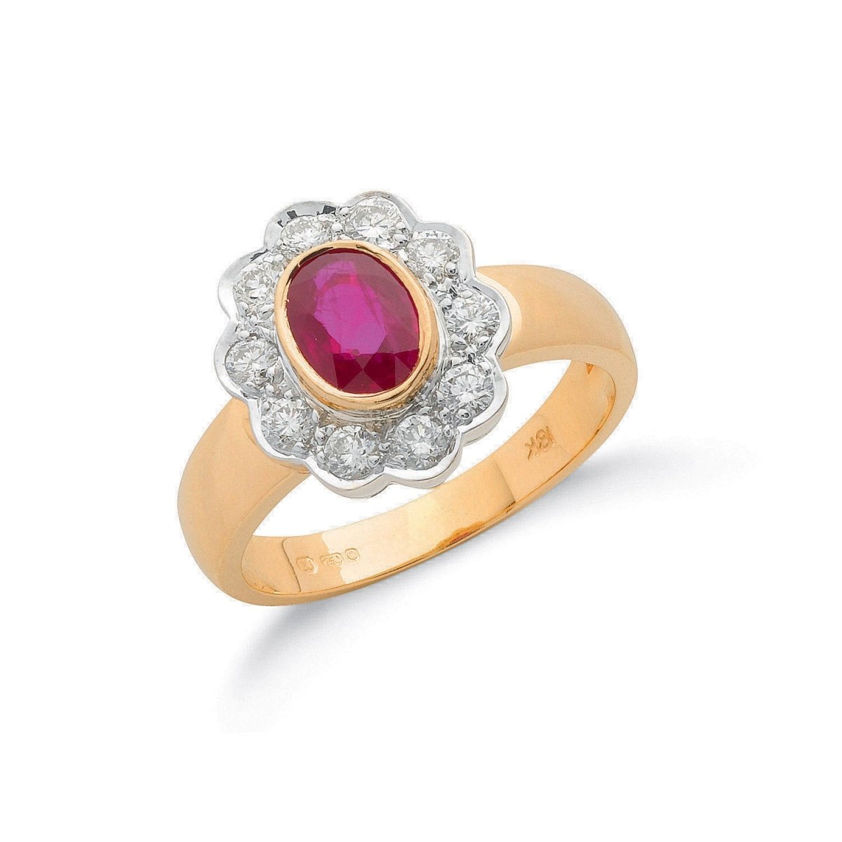 18ct Gold Ruby & Diamond Cluster Ring - Samuel Perry