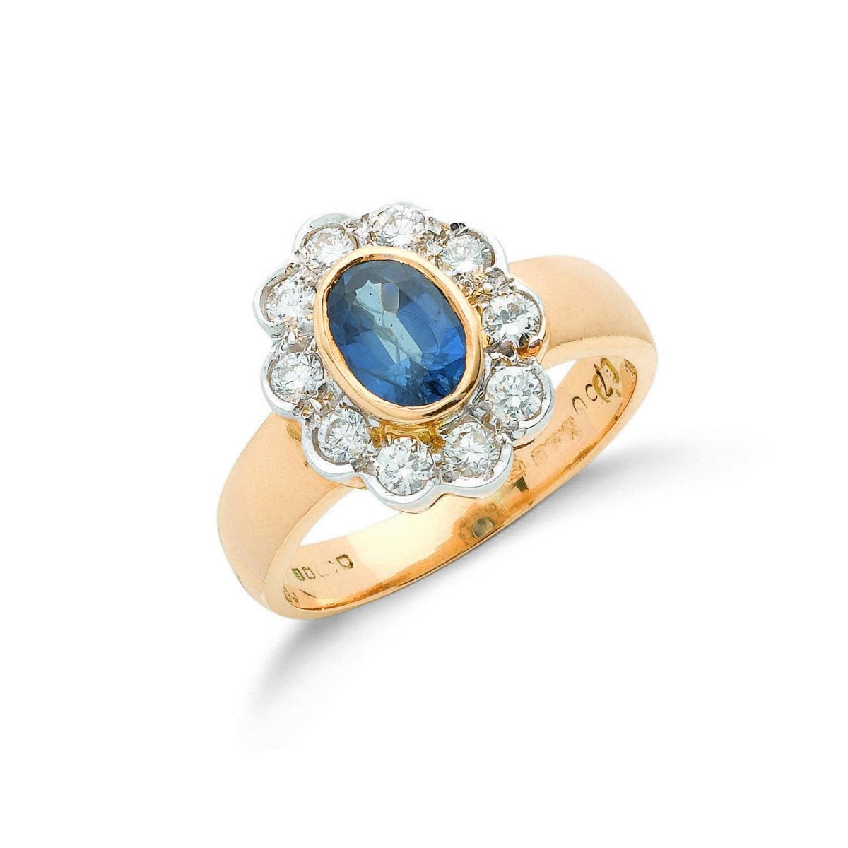 18ct Gold Sapphire & Diamond Cluster Ring - Samuel Perry