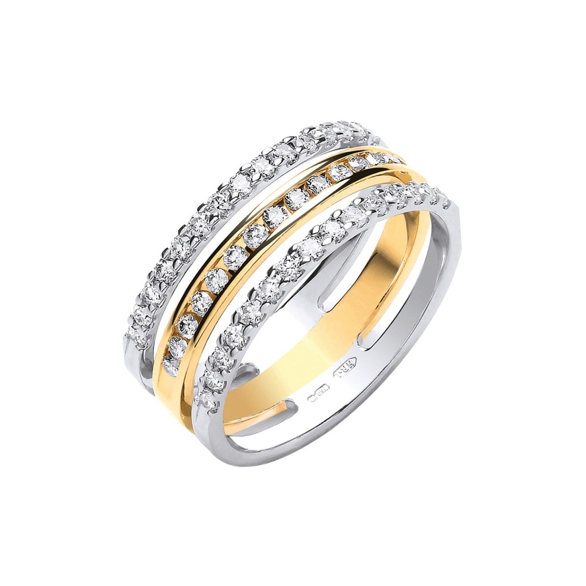 18ct Two - Tone Gold 3 - Band 0.50ct Diamond Ring Wedding Band - Samuel Perry