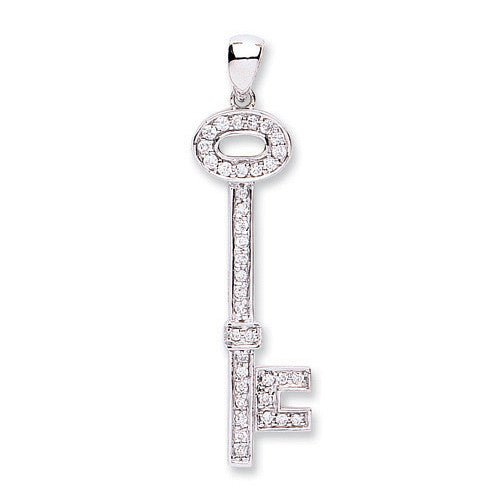 18ct White Gold 0.22ct Diamond Key Pendant – Elegant & Symbolic - Samuel Perry