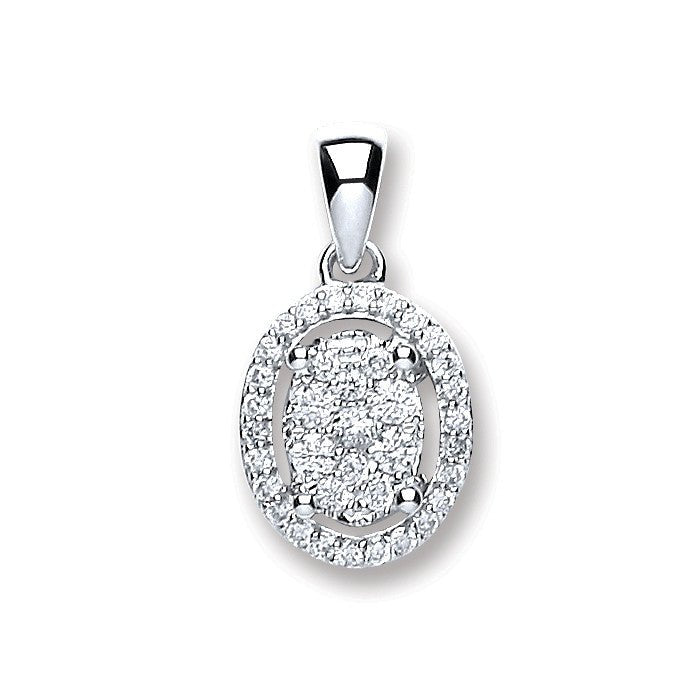 18ct White Gold 0.23ct Diamond Oval Pendant - Samuel Perry