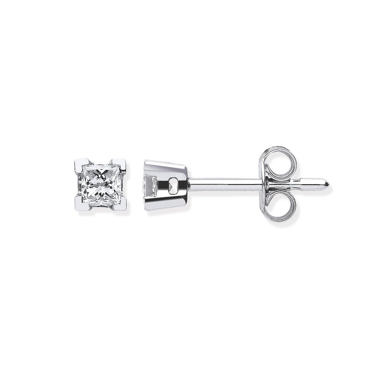 18ct White Gold 0.30ct Claw Set Princess Cut Diamond Stud Earrings - Samuel Perry