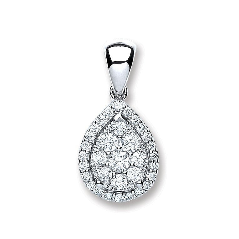 18ct White Gold 0.40ct Diamond Pear Pendant - Samuel Perry