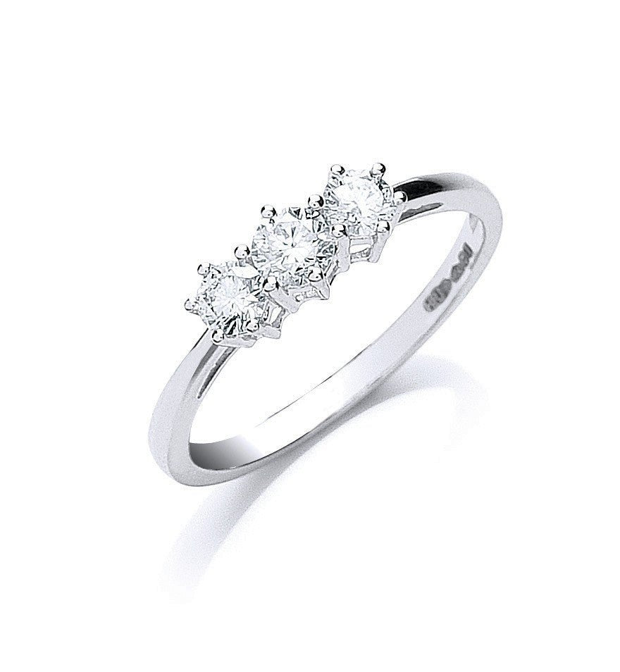 18ct White Gold 0.50ct Brilliant Cut Diamond Trilogy Ring - Samuel Perry