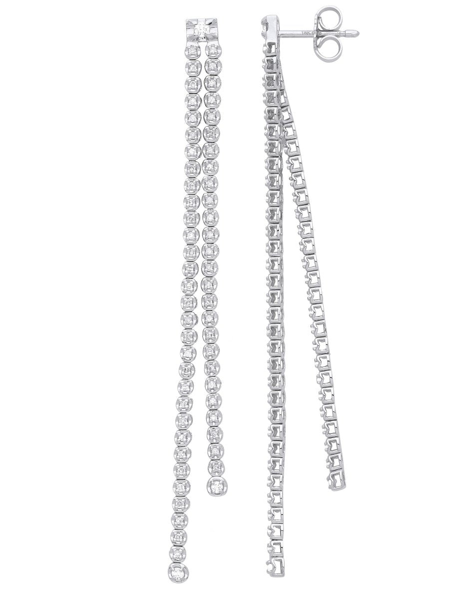 18ct White Gold 0.50ct Diamond Double Row Drop Earrings - Samuel Perry