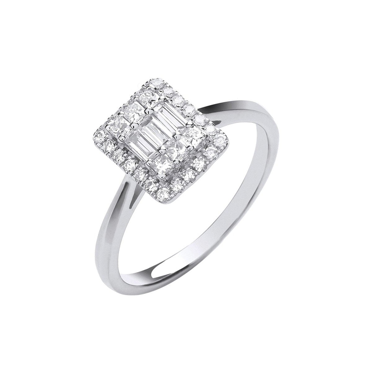 18ct White Gold 0.50ct Diamond Rectangular Halo Ring - Samuel Perry