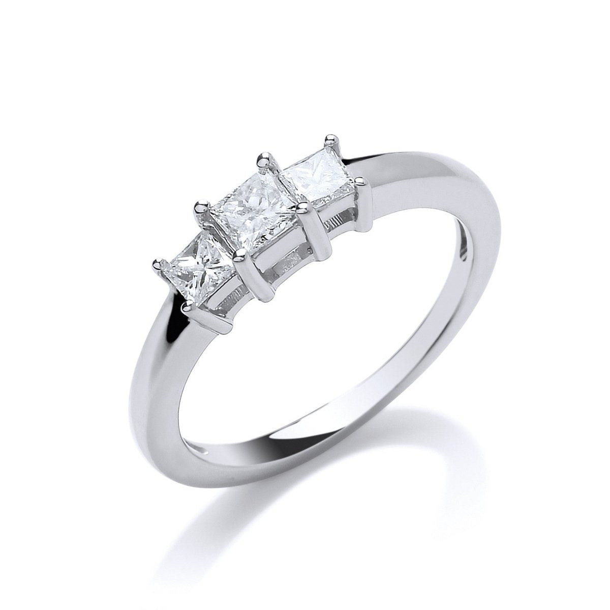 18ct White Gold 0.50ct Princess Cut Diamond Trilogy Ring - Samuel Perry