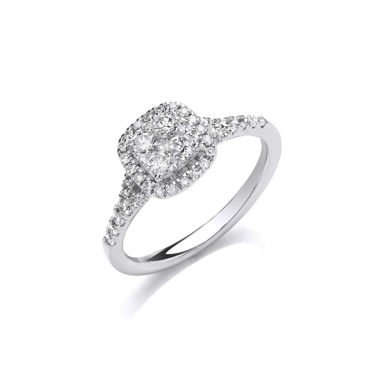 18ct White Gold 0.55ct Diamond Split Shoulder Halo Ring - Samuel Perry