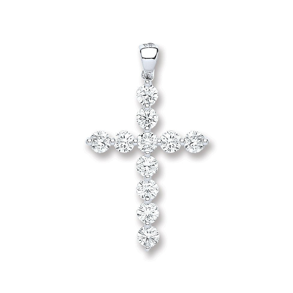 18ct White Gold 0.70ct Diamond Cross Pendant - Samuel Perry