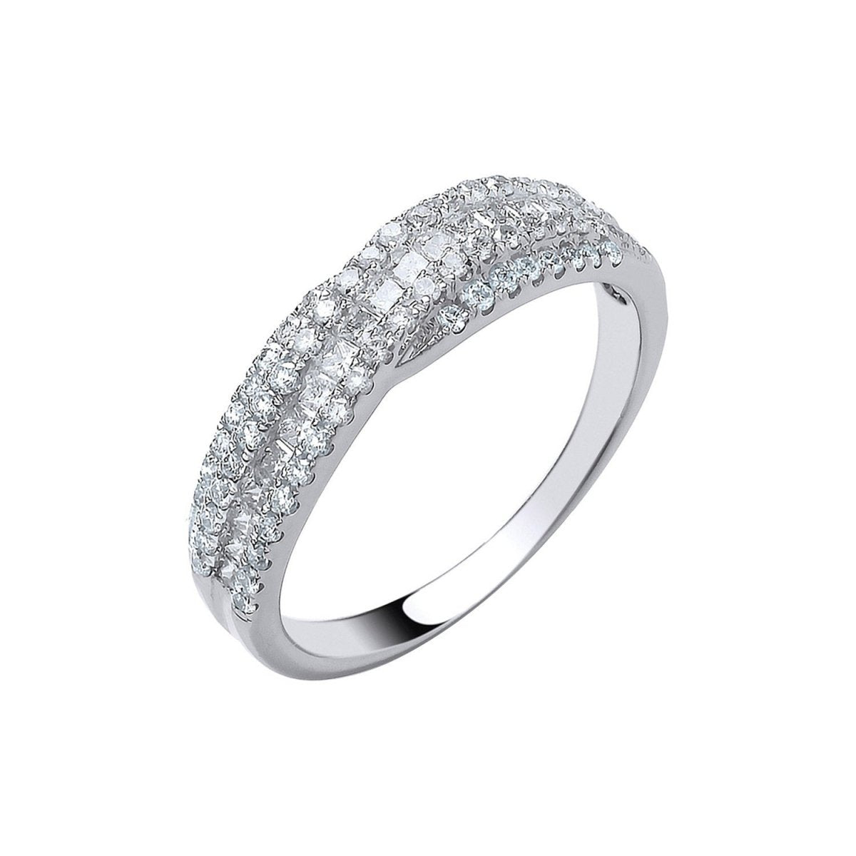 18ct White Gold 0.70ct Princess Cut Diamond Crossover Ring - Samuel Perry