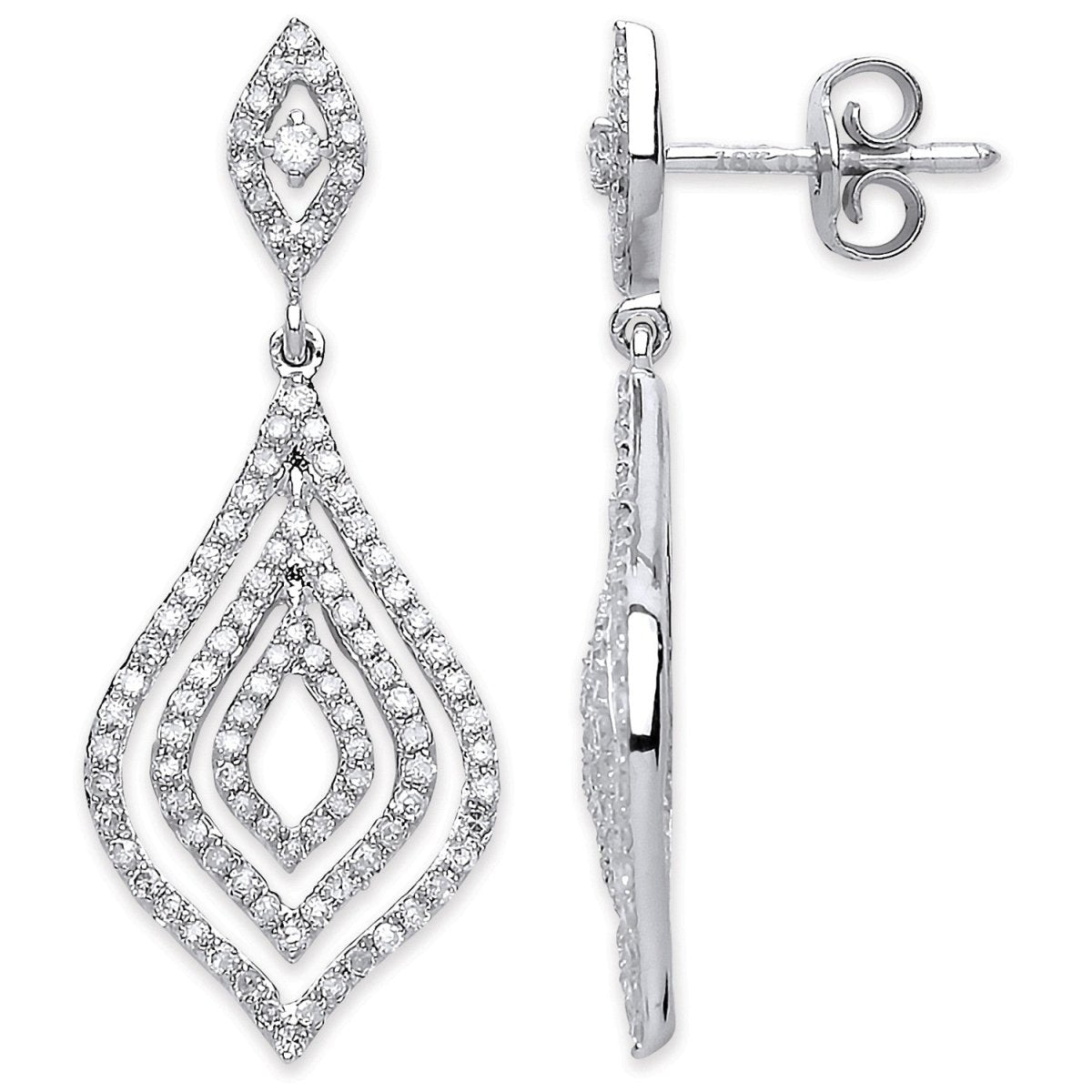 18ct White Gold 0.75ct Diamond Drop Earrings - Samuel Perry