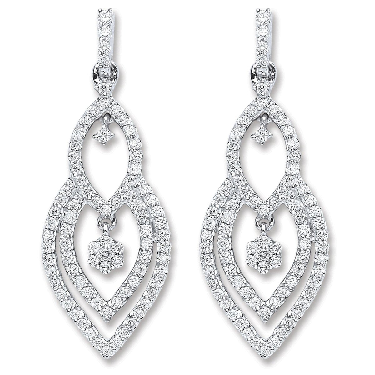 18ct White Gold 0.75ct Diamond Drop Earrings - Samuel Perry