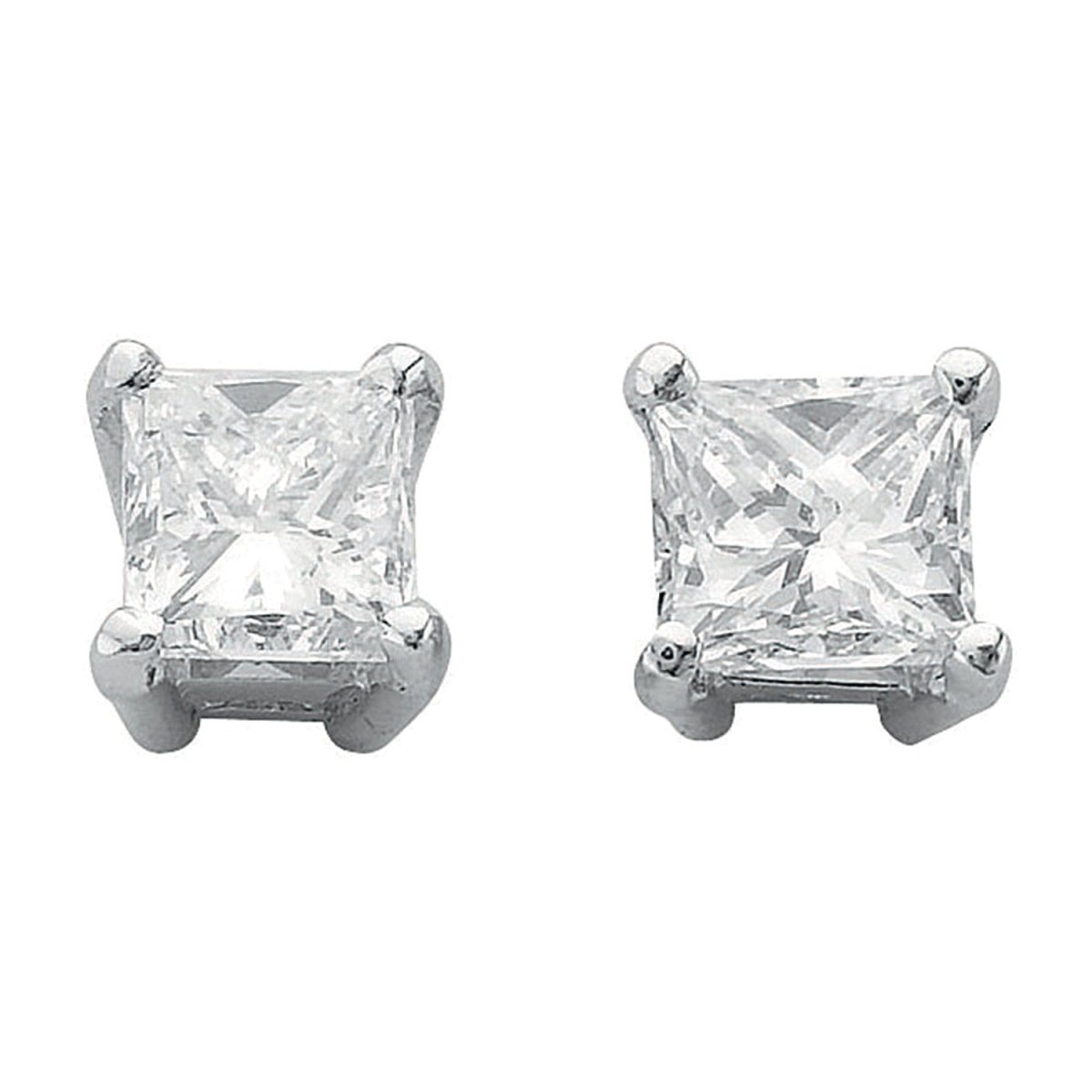 18ct White Gold 1.00ct Claw Set Princess Cut Diamond Stud Earrings - Samuel Perry