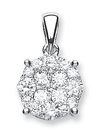 18ct White Gold 1.00ct Diamond Cluster Pendant – Brilliant Elegance - Samuel Perry