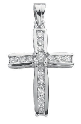 18ct White Gold 1.00ct Diamond Cross Pendant - Samuel Perry
