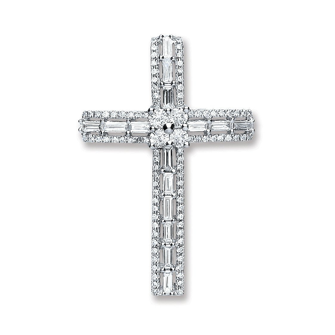 18ct White Gold 1.00ct Diamond Cross Pendant - Samuel Perry
