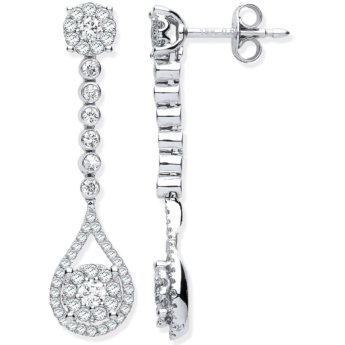 18ct White Gold 1.00ct Diamond Pear Shape Drop Earrings - Samuel Perry