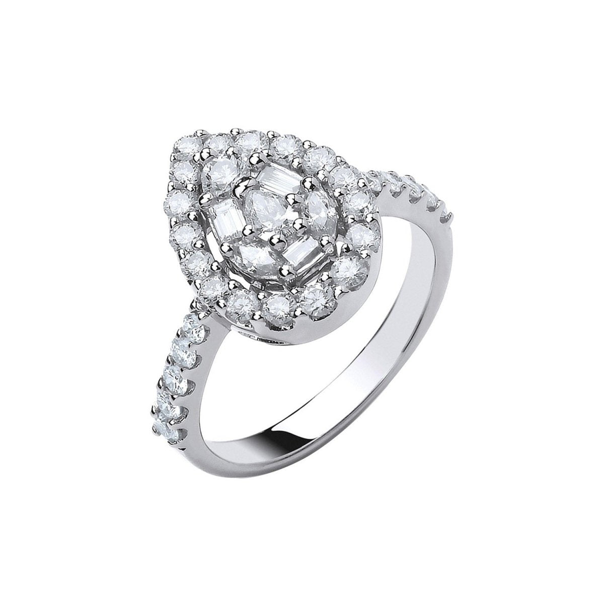 18ct White Gold 1.00ct Pear Shaped Diamond Ring - Samuel Perry