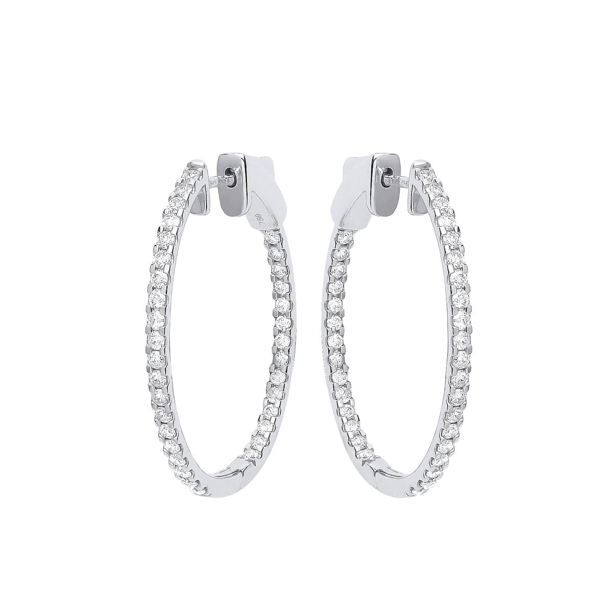 18ct White Gold 1.27ct Diamond Oval Hoop Earrings - Samuel Perry