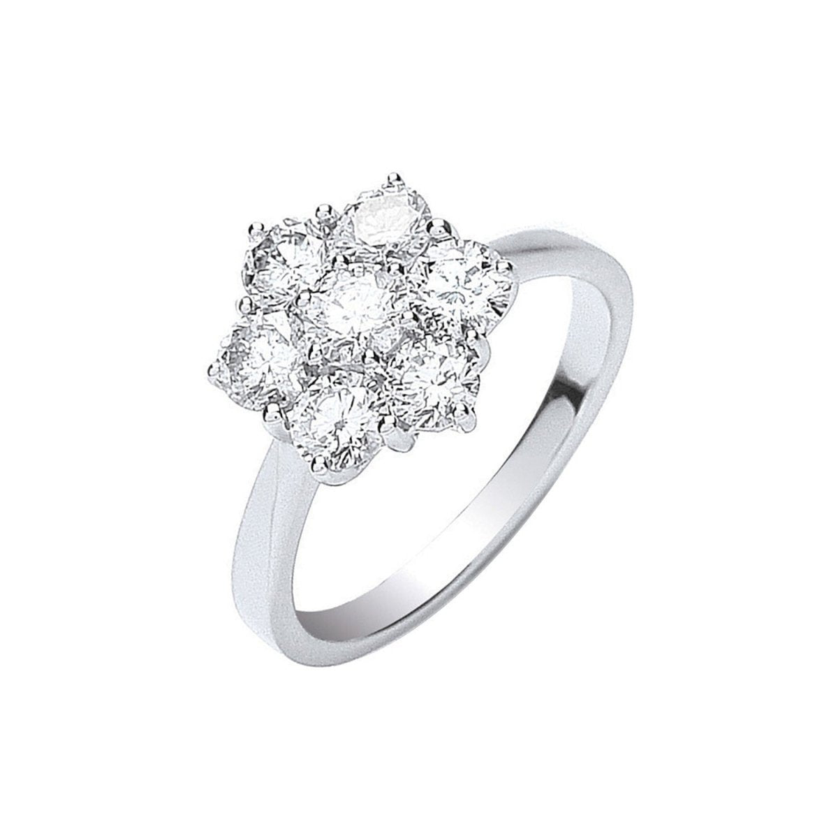 18ct White Gold 1.50ct Diamond Cluster Ring – 7 Brilliant Stones - Samuel Perry