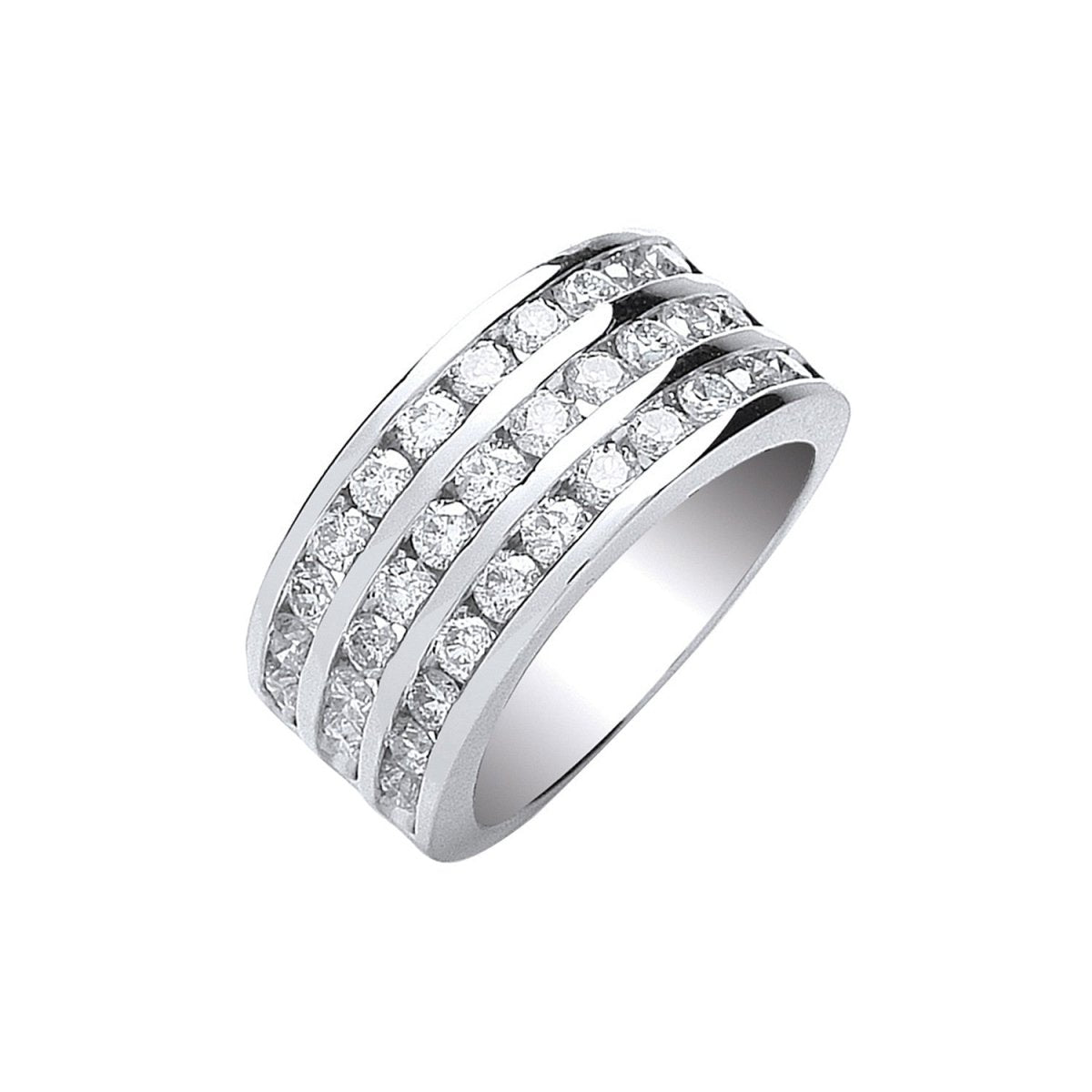 18ct White Gold 1.50ct Diamond Ring – 3 - Row Brilliant Cut - Samuel Perry