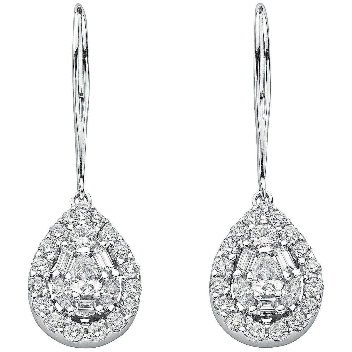 18ct White Gold 1.70ct Diamond Drop Earrings - Samuel Perry