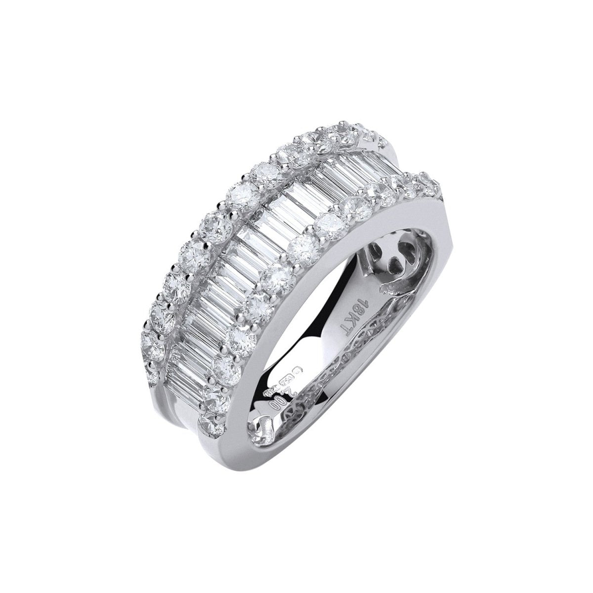 18ct White Gold 2.00ct Baguette & Brilliant Diamond Ring - Samuel Perry