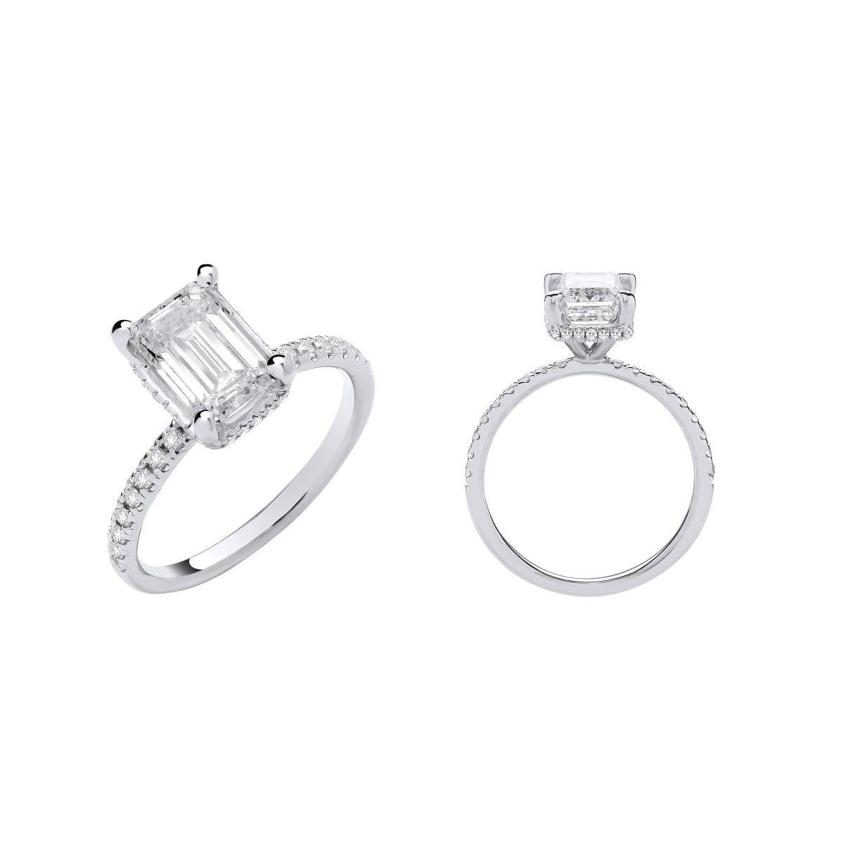 18ct White Gold 2.25ct Lab - Grown Diamond Emerald Cut Hidden Halo Ring - Samuel Perry