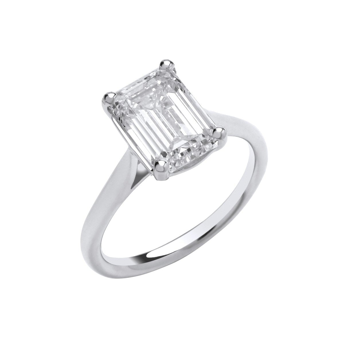 18ct White Gold 3.00ct Lab Grown Diamond Emerald Cut Engagement Ring - Samuel Perry