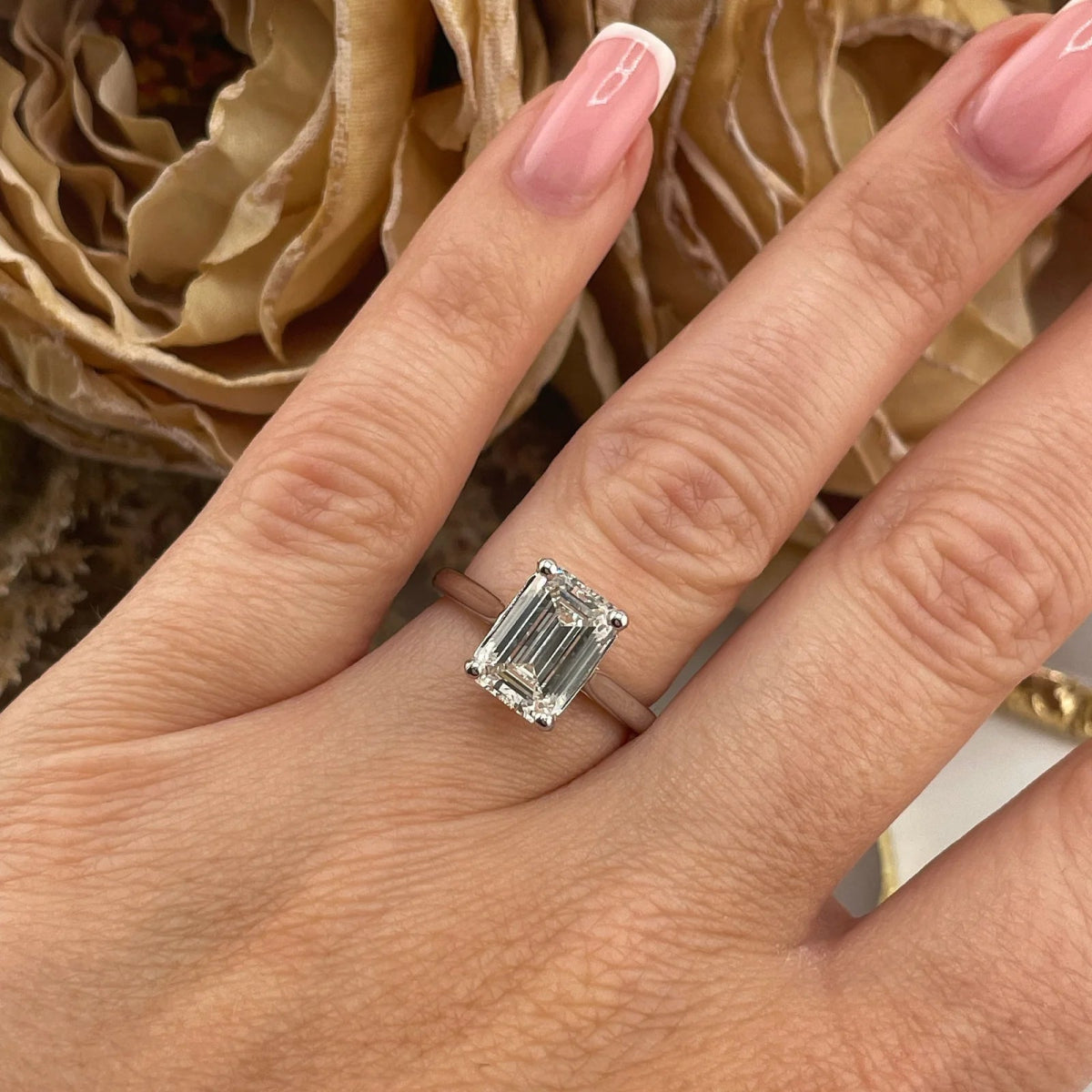 18ct White Gold 3.00ct Lab Grown Diamond Emerald Cut Engagement Ring - Samuel Perry