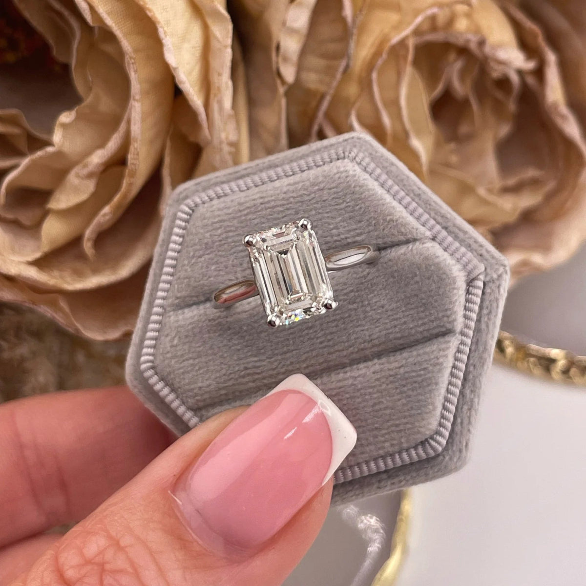 18ct White Gold 3.00ct Lab Grown Diamond Emerald Cut Engagement Ring - Samuel Perry