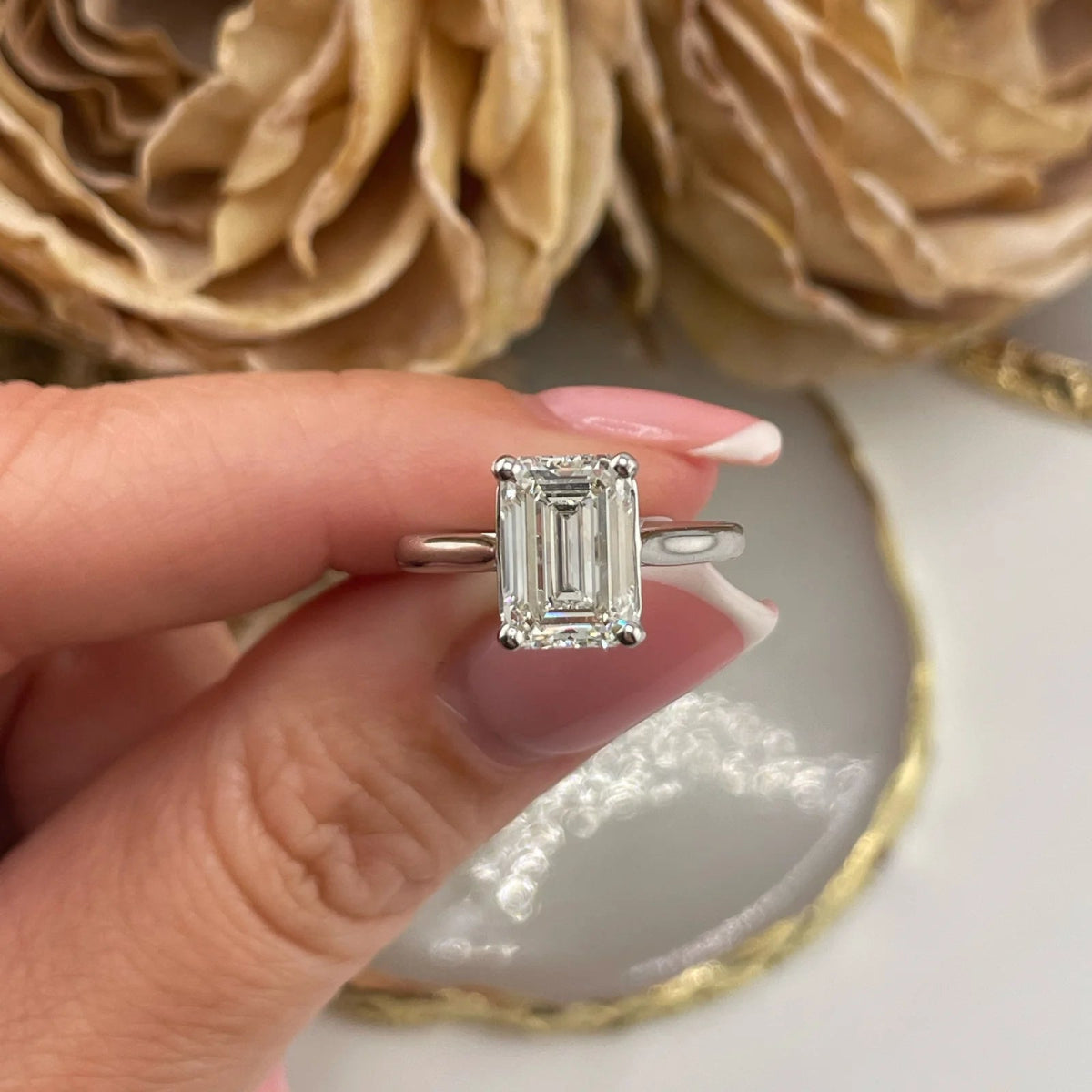 18ct White Gold 3.00ct Lab Grown Diamond Emerald Cut Engagement Ring - Samuel Perry
