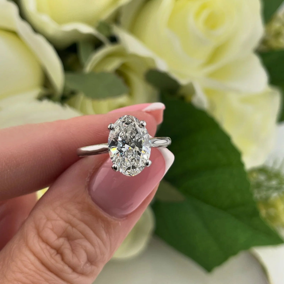 18ct White Gold 3.00ct Lab Grown Diamond Oval Cut Engagement Ring - Samuel Perry