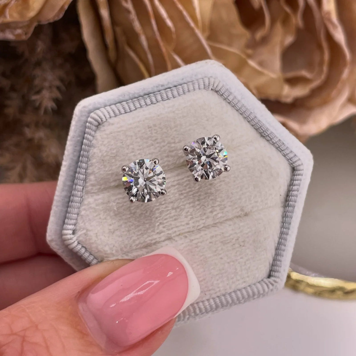 18ct White Gold 3.00ct Lab Grown Diamond Solitaire Earrings - Samuel Perry