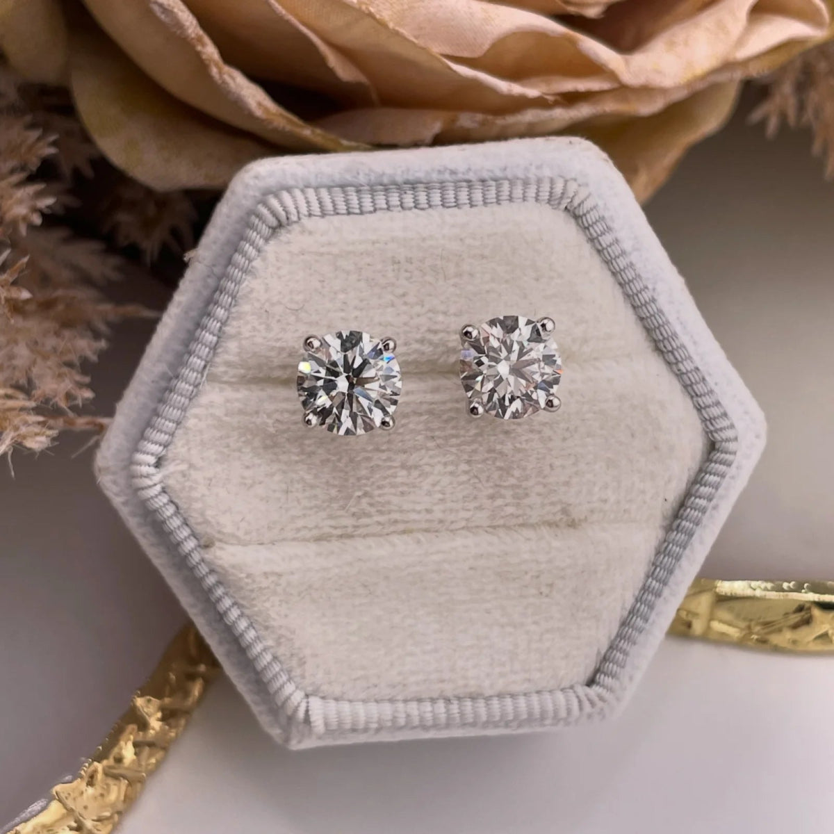 18ct White Gold 3.00ct Lab Grown Diamond Solitaire Earrings - Samuel Perry
