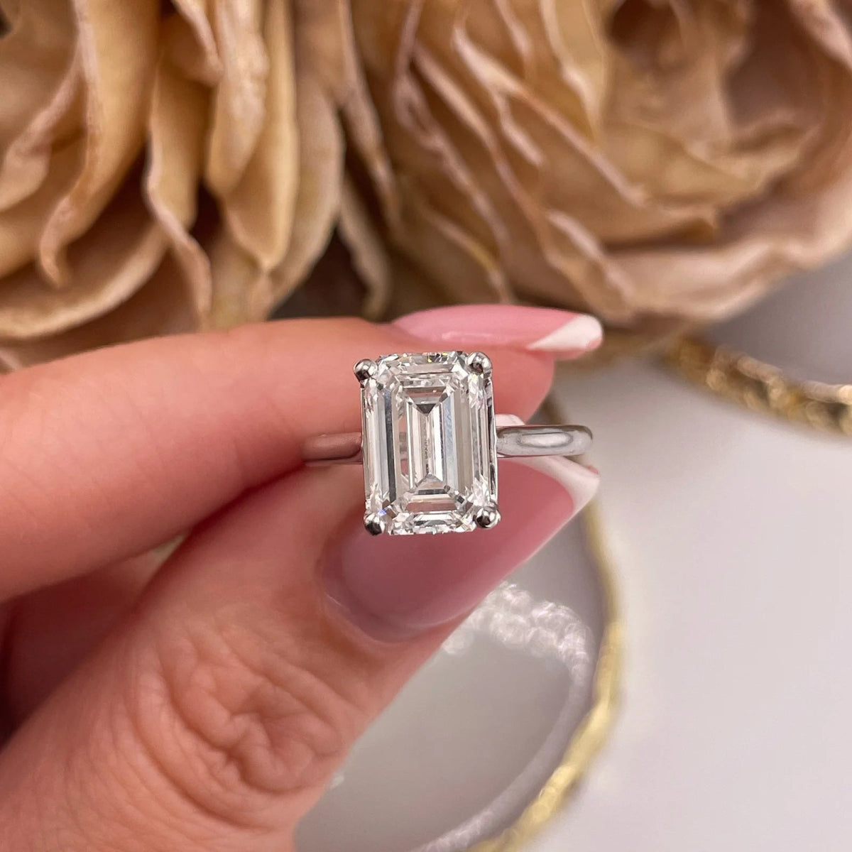 18ct White Gold 4.00ct Lab Grown Diamond Emerald Cut Engagement Ring - Samuel Perry