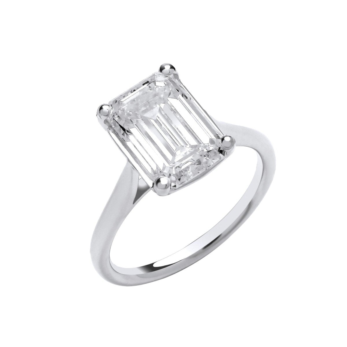 18ct White Gold 4.00ct Lab Grown Diamond Emerald Cut Engagement Ring - Samuel Perry