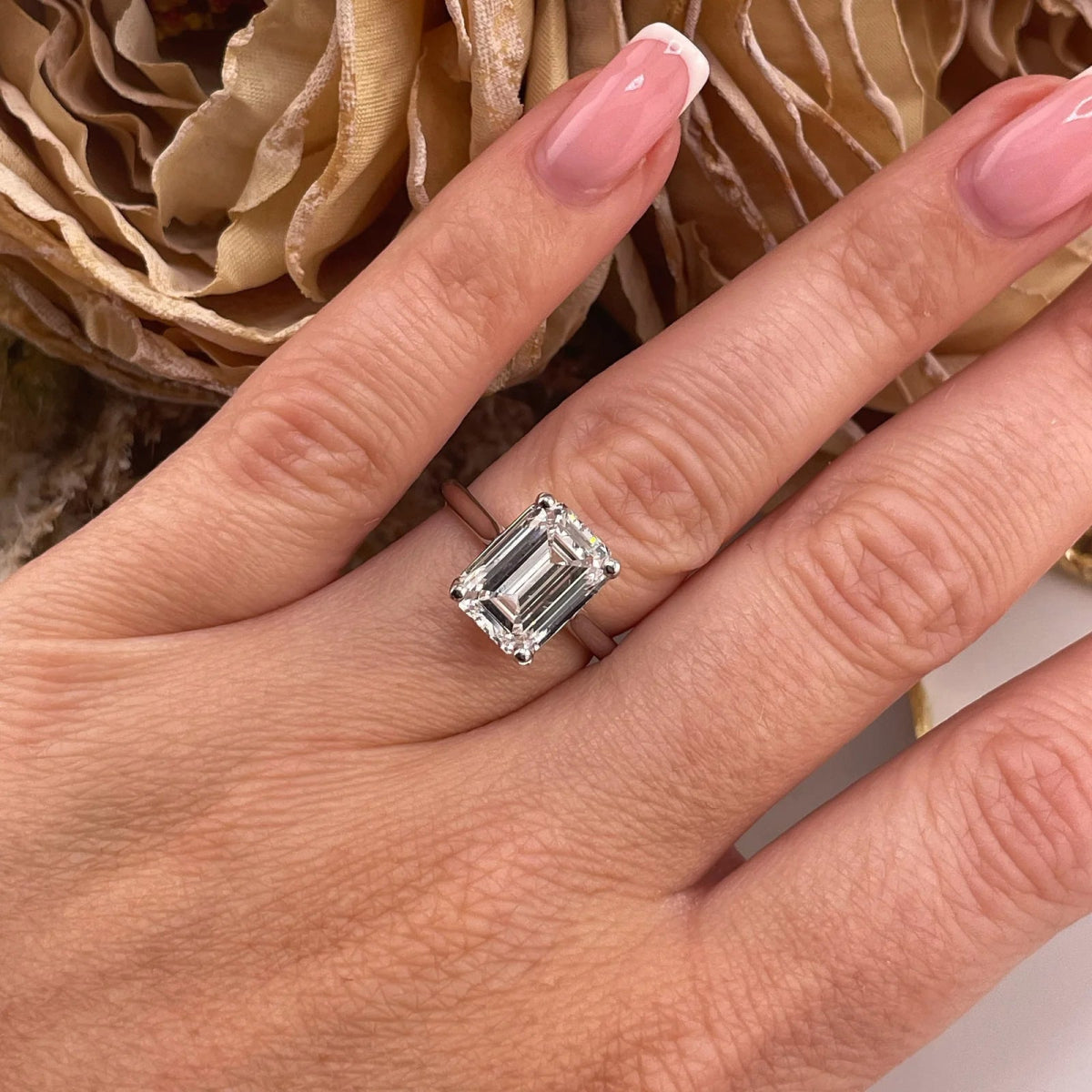 18ct White Gold 4.00ct Lab Grown Diamond Emerald Cut Engagement Ring - Samuel Perry