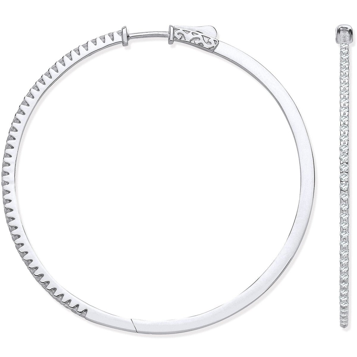 18ct White Gold Claw Set Diamond Hoop Earrings - Samuel Perry
