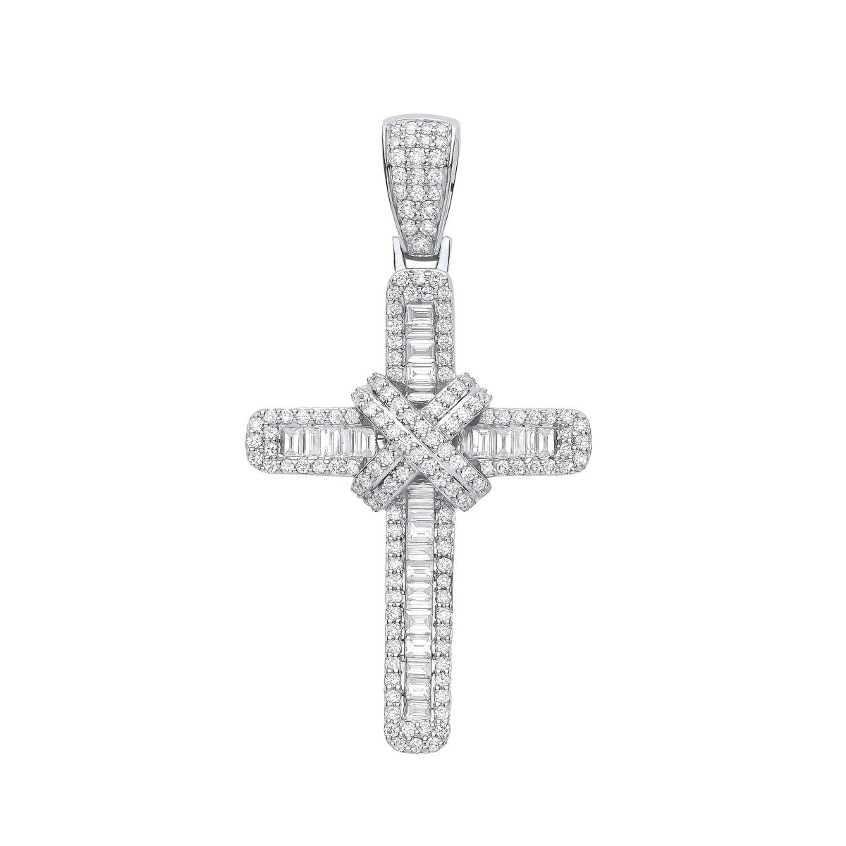 18ct White Gold Diamond Cross – 2.00ct Baguette & Brilliant Cut - Samuel Perry