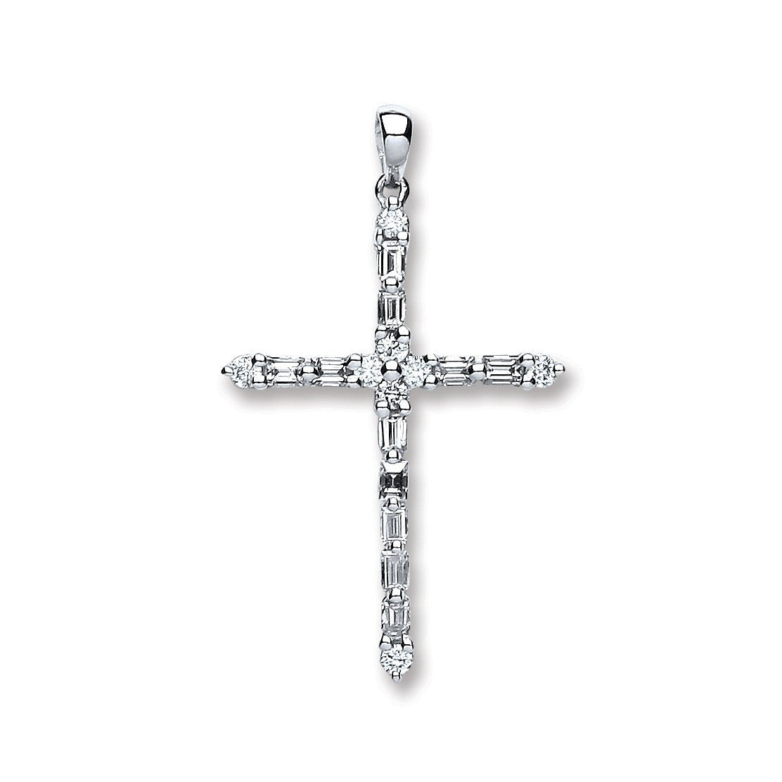 18ct White Gold Diamond Cross Pendant - Samuel Perry