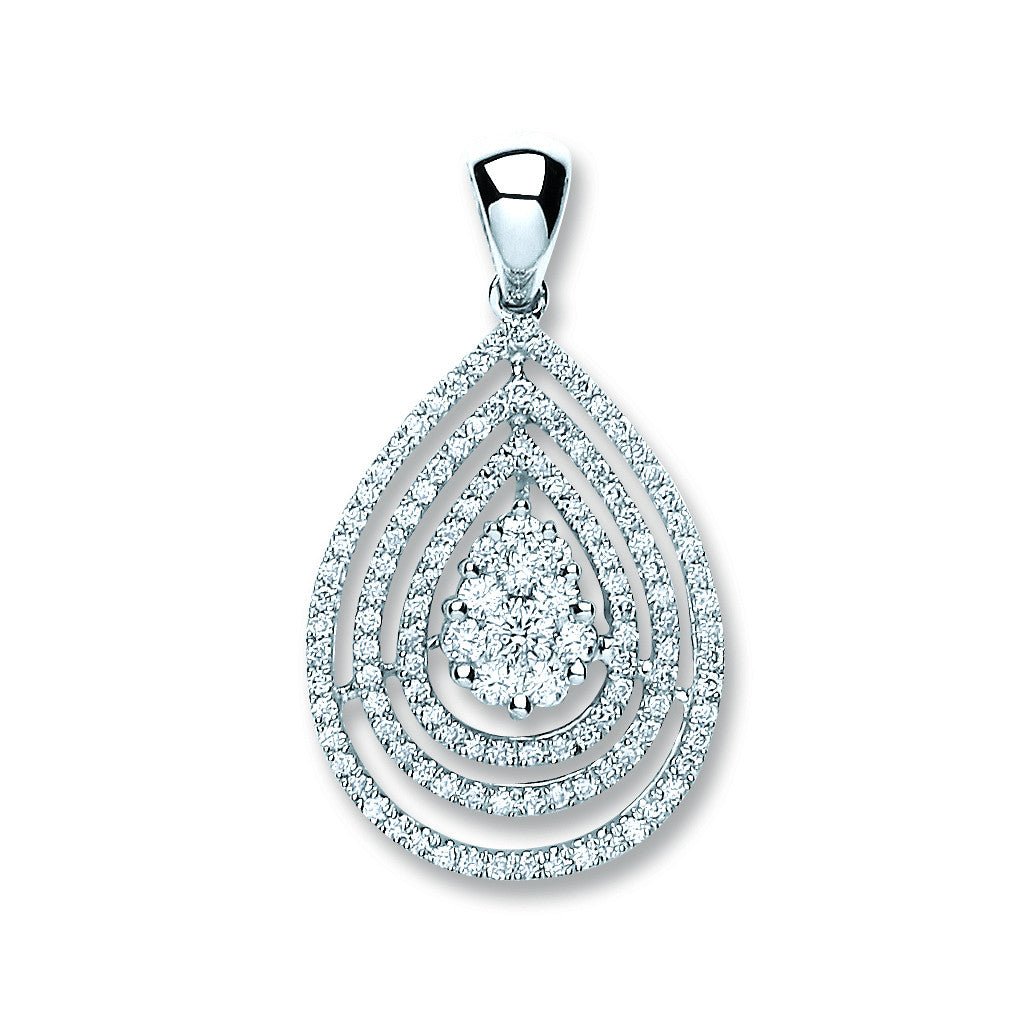 18ct White Gold Diamond Drop Pendant - Samuel Perry