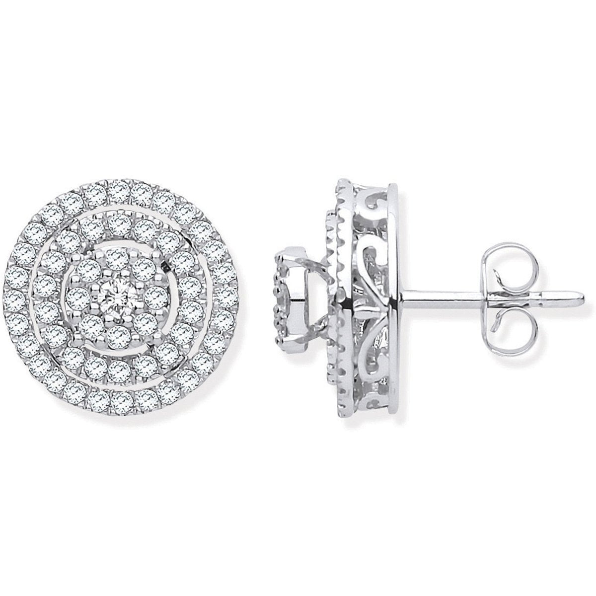 18ct White Gold Multi Circles 0.70ctw Diamond Stud Earrings - Samuel Perry