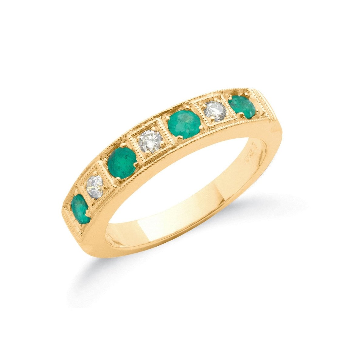 18ct Yellow Gold 0.15ct Diamond & 0.70ct Emerald Eternity Ring - Samuel Perry