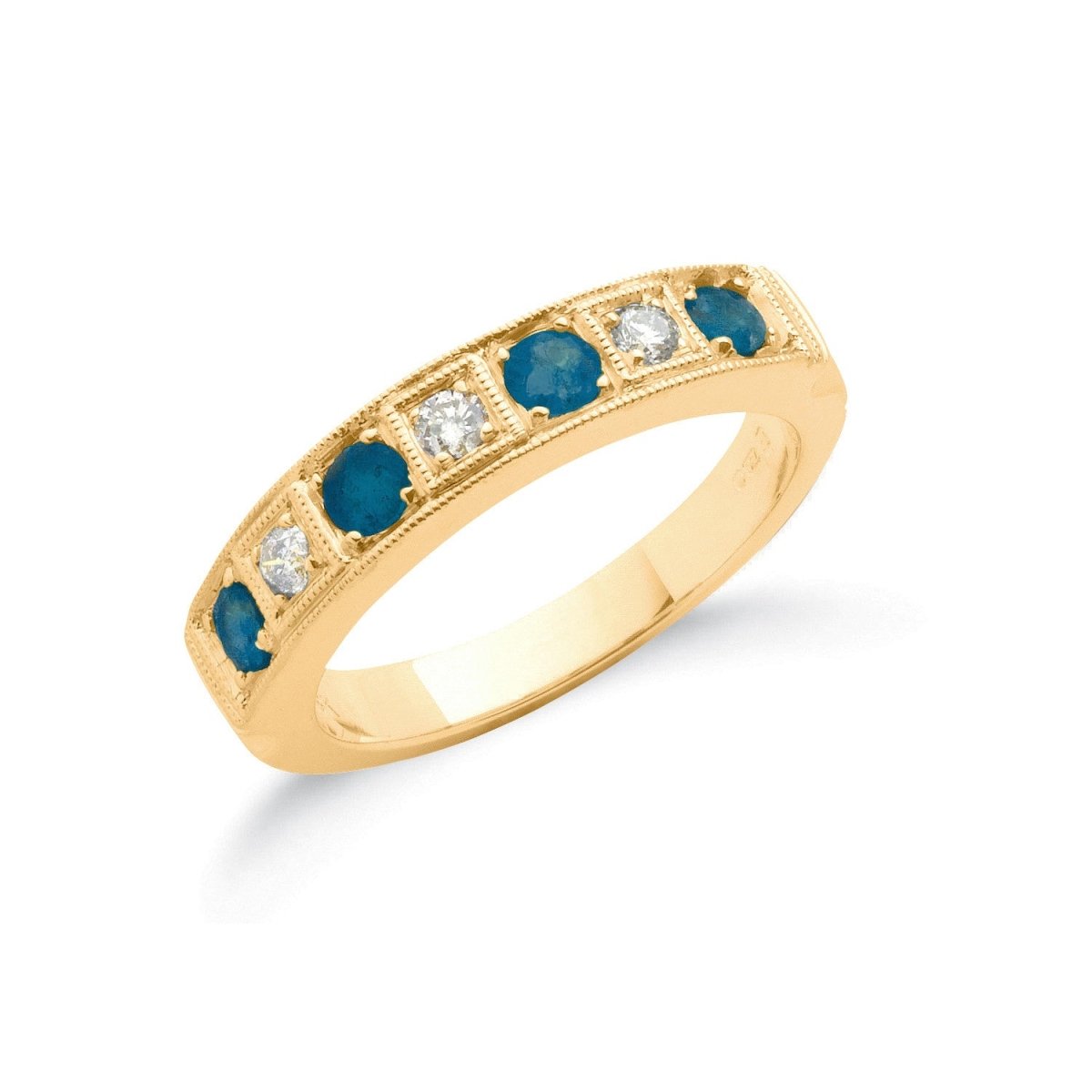 18ct Yellow Gold 0.15ct Diamond & Blue Sapphire Eternity Ring - Samuel Perry