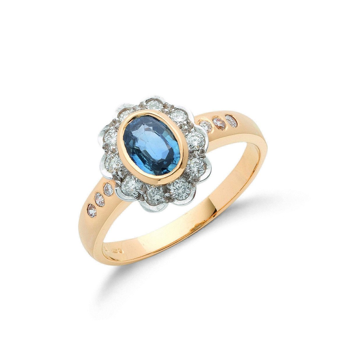 18ct Yellow Gold 0.36ct Diamond & 0.90ct Blue Sapphire Cluster Ring - Samuel Perry