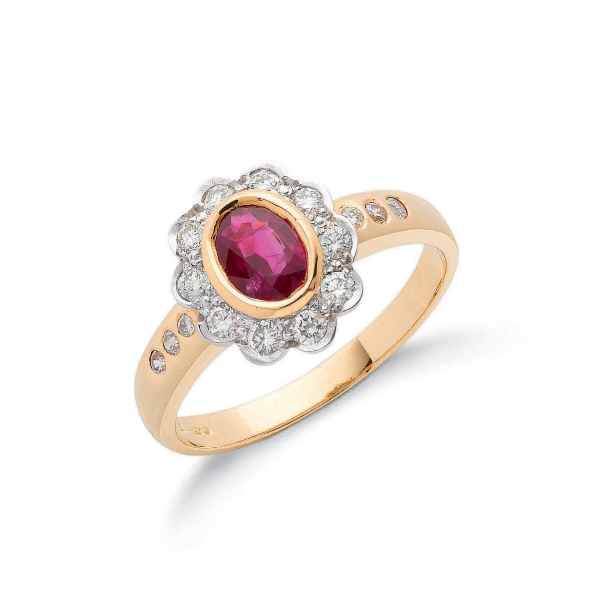 18ct Yellow Gold 0.36ct Diamond & 0.90ct Ruby Cluster Ring - Samuel Perry